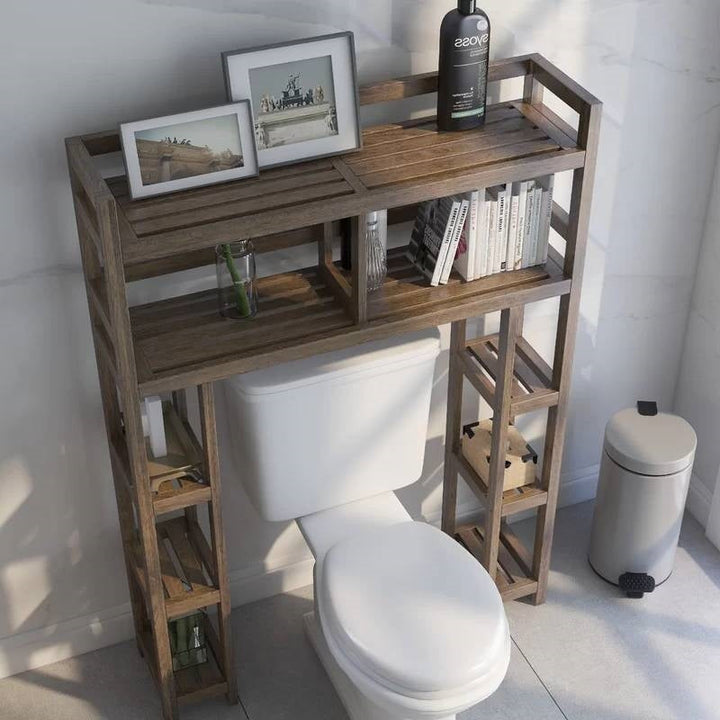 Solid Wood Over the Toilet Bathroom Storage Unit in Medium Brown Finish-4