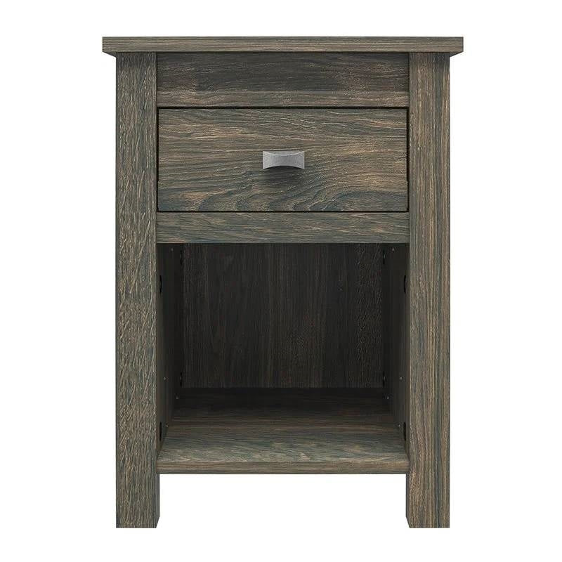 Farmhouse 1-Drawer Bedroom Nightstand with Open Shelf in Rustic Grey Oak-1