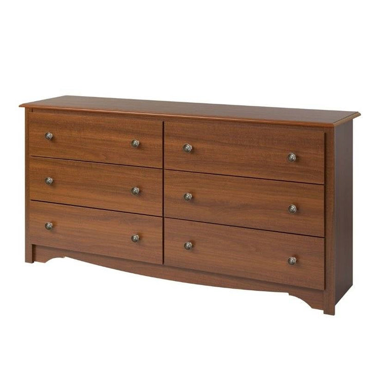 Bedroom Dresser in Medium Brown Cherry Finish with 6 Drawers and Metal Knobs-0