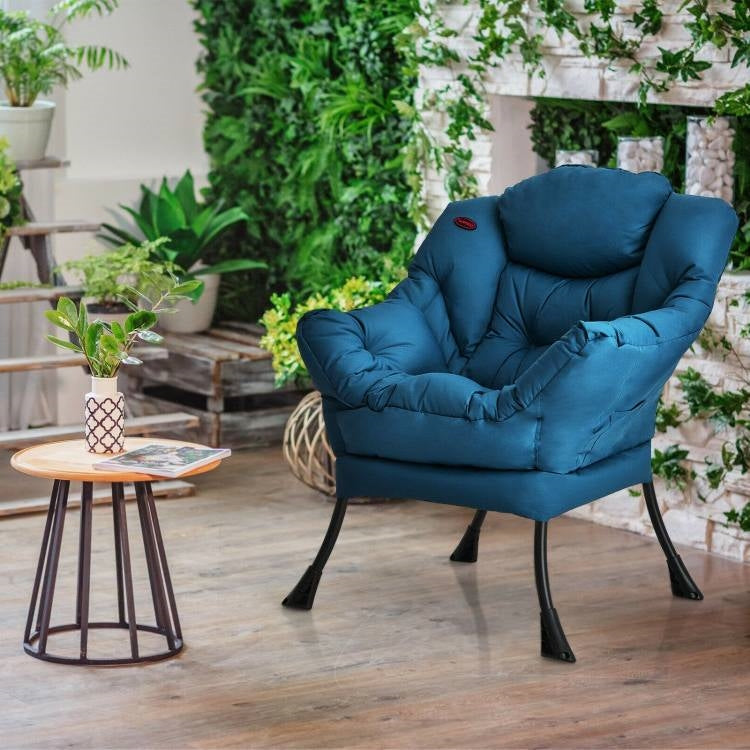 Modern Cushioned Accent Chair with Side Pocket in Navy Blue Upholstered Fabric-2