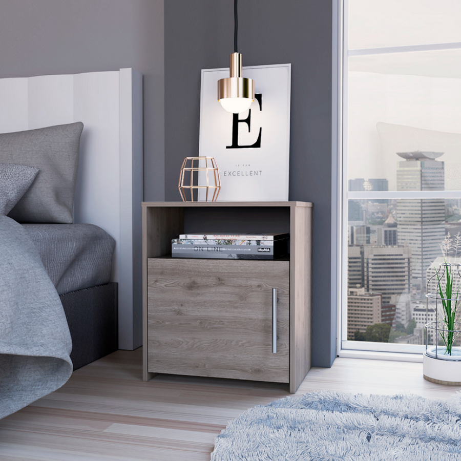 Nightstand Cuarzz, One Cabinet, Light Gray Finish-0