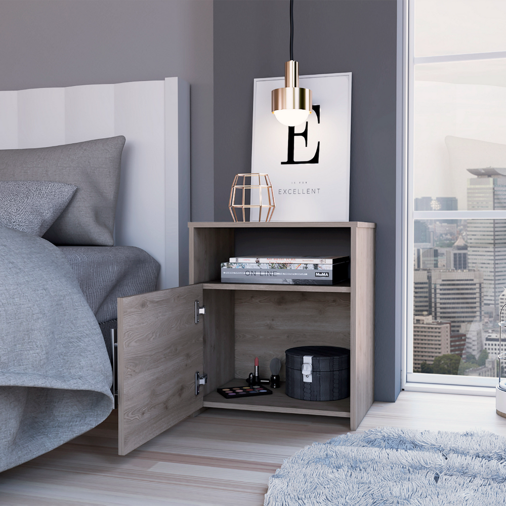 Nightstand Cuarzz, One Cabinet, Light Gray Finish-1