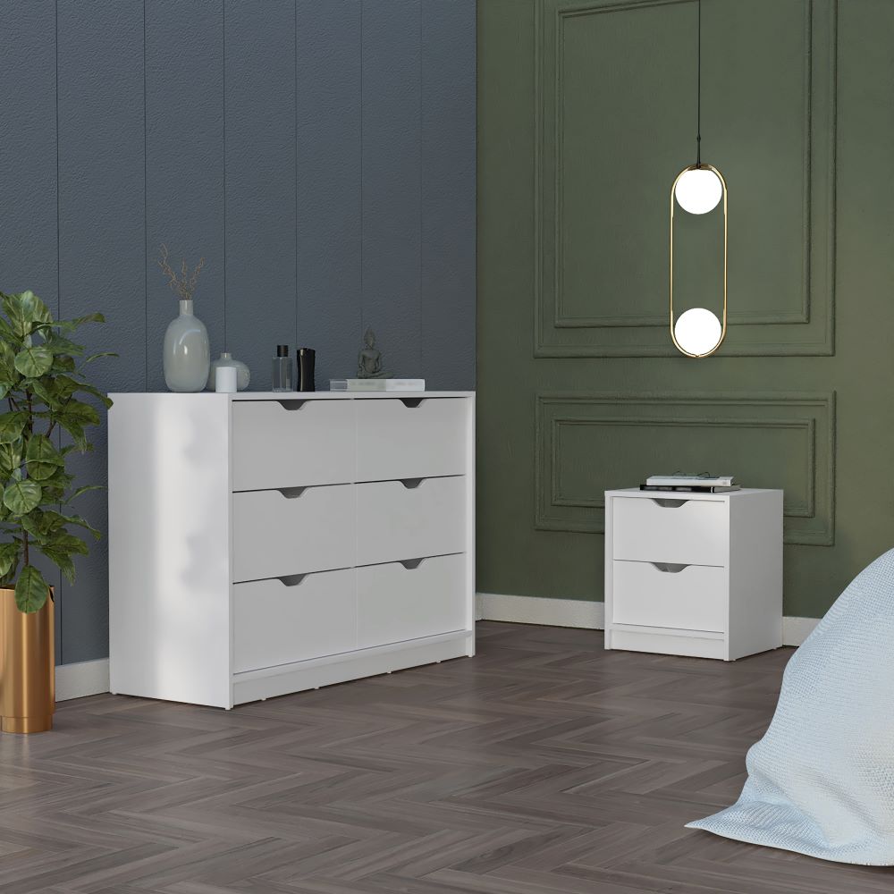 Bennett 2 Piece Bedroom Set, Nightstand + Dresser, White Finish-0