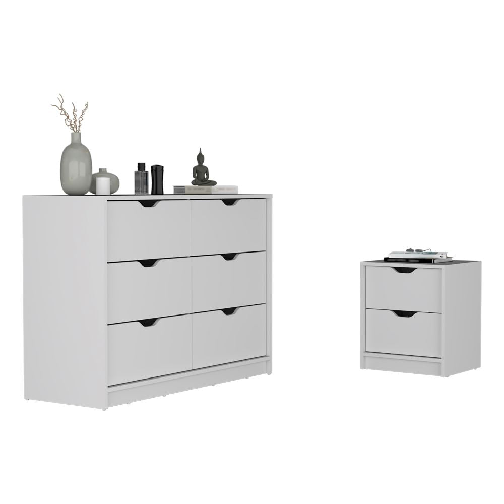 Bennett 2 Piece Bedroom Set, Nightstand + Dresser, White Finish-1