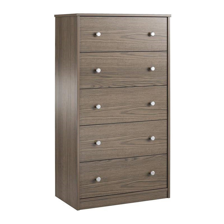 Modern 5-Drawer Bedroom Chest in Rustic Grey Brown Wood Finish-0