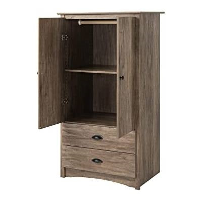 FarmHome Rustic 2 Drawer Bedroom Storage Armoire Grey Oak-1