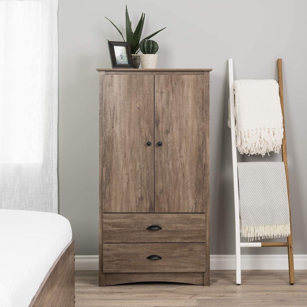 FarmHome Rustic 2 Drawer Bedroom Storage Armoire Grey Oak-2