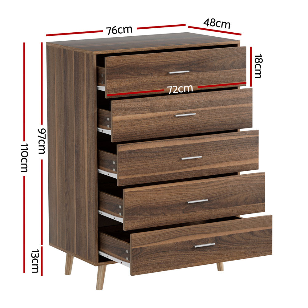 Artiss 5 Chest of Drawers - MIRI Walnut-1