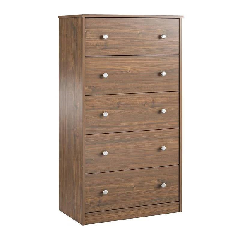 Modern 5-Drawer Bedroom Chest of Drawers in Rustic Walnut Wood Finish-0