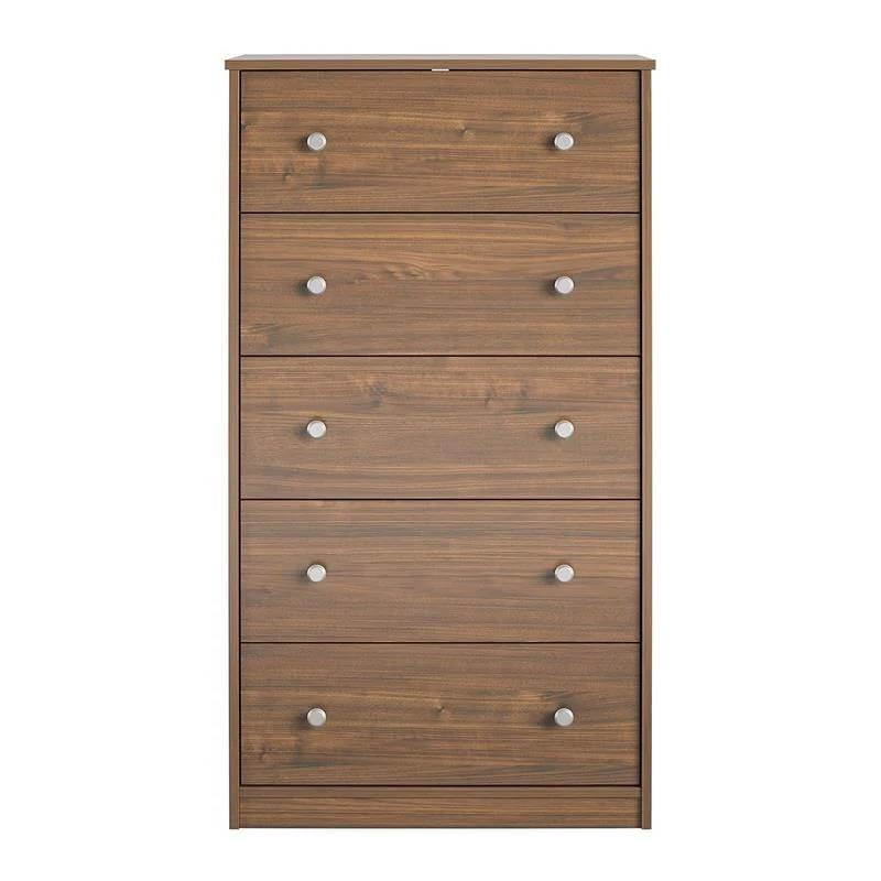 Modern 5-Drawer Bedroom Chest of Drawers in Rustic Walnut Wood Finish-3