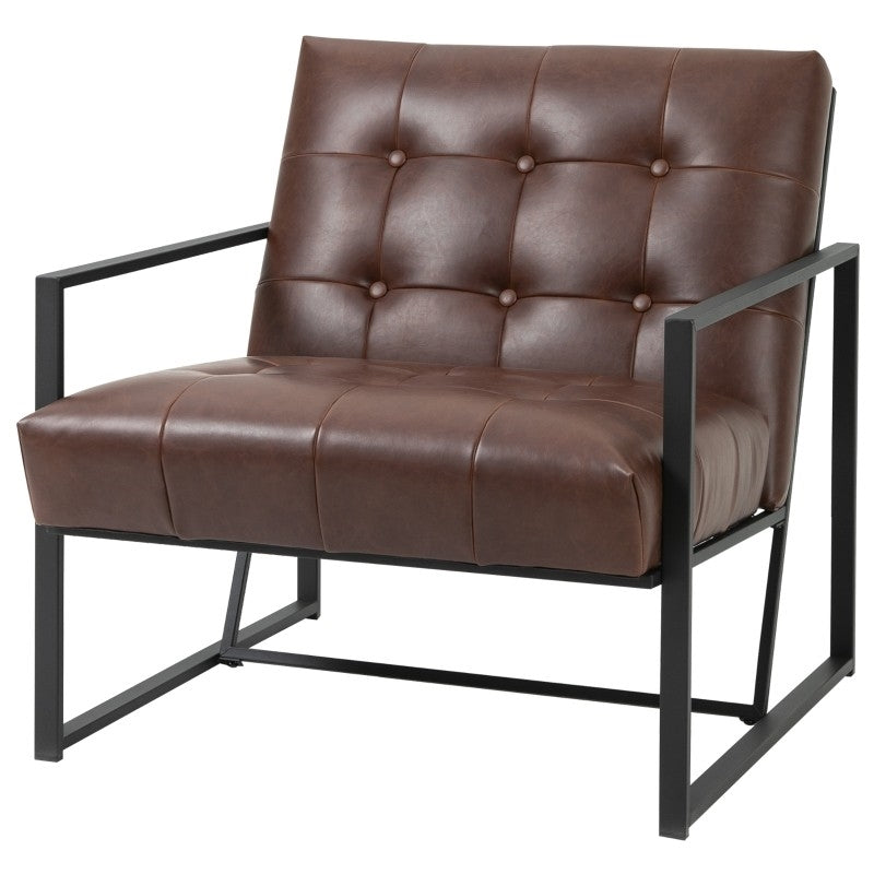 Retro Tufted Faux Leather Metal Frame Accent Chair - Brown-0