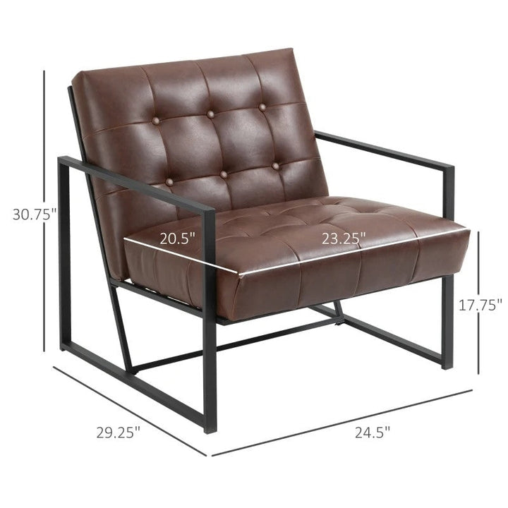 Retro Tufted Faux Leather Metal Frame Accent Chair - Brown-4