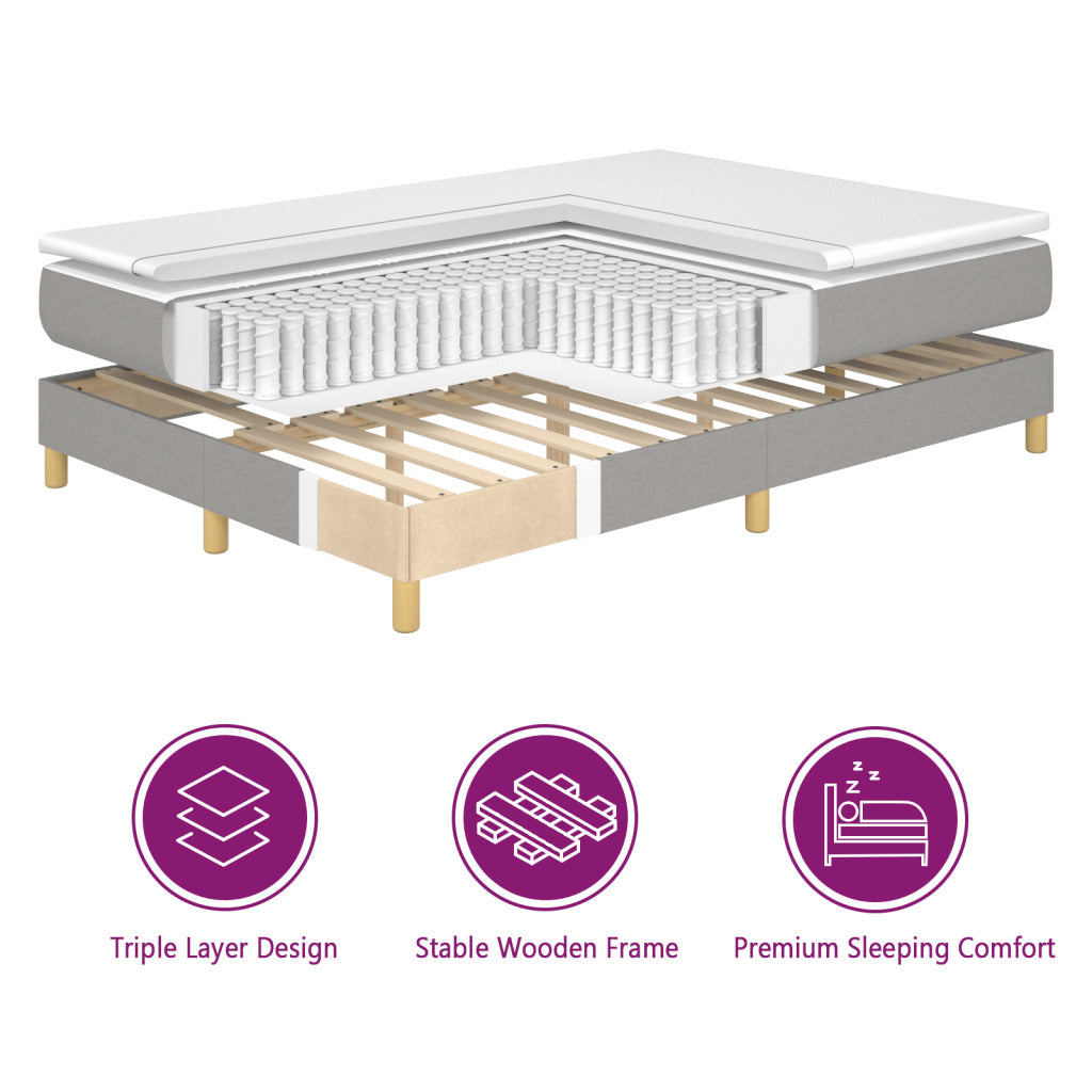 vidaXL Box Spring Bed Base Platform Bed Frame with Mattress for Bedroom Fabric-12