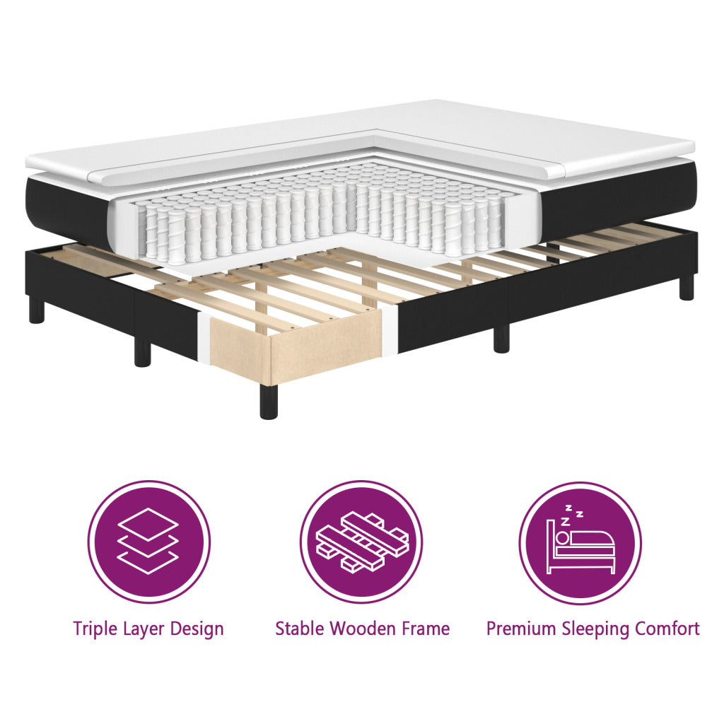 vidaXL Bed Frame Box Spring Bed Base with Mattress for Bedroom Faux Leather-44