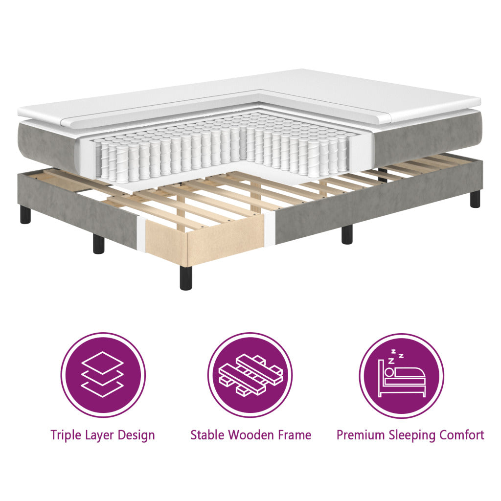 vidaXL Bed Frame Box Spring Platform Bed with Mattress for Bedroom Velvet-32