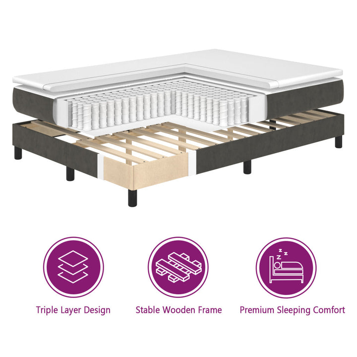 vidaXL Bed Frame Box Spring Platform Bed with Mattress for Bedroom Velvet-30
