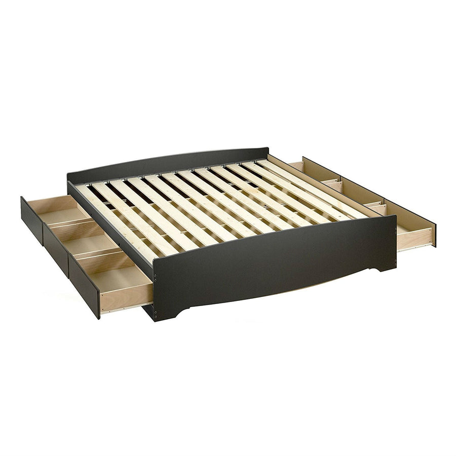 King size Black Wood Platform Bed Frame with Storage Drawers-0