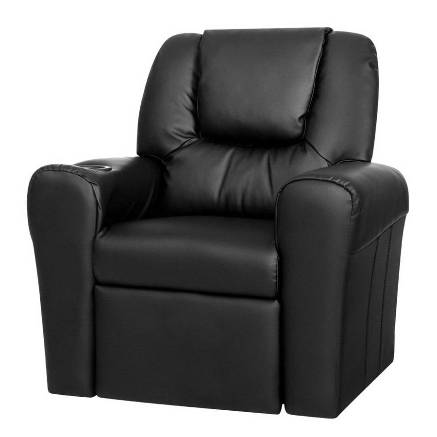 Keezi Kids Recliner Chair Black PU Leather Sofa Lounge Couch Children Armchair-0