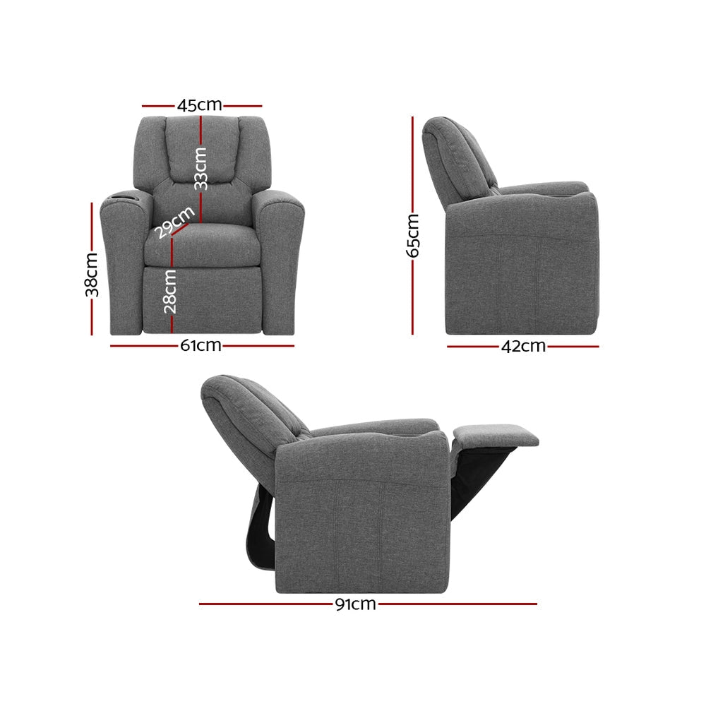 Keezi Kids Recliner Chair Grey Linen Soft Sofa Lounge Couch Children Armchair-1