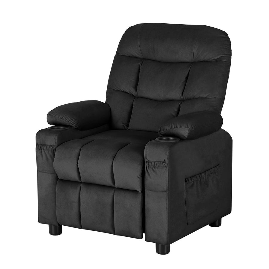 Keezi Kids Recliner Chair Black Velvet Sofa Lounge Couch Children Charis Armchair-0