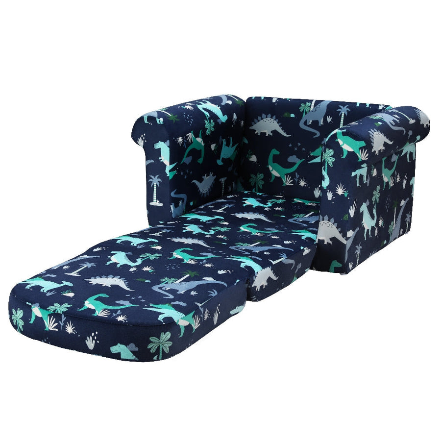 Keezi Kids Sofa 2 Seater Children Flip Open Couch Lounger Armchair Dinosaur Navy-0