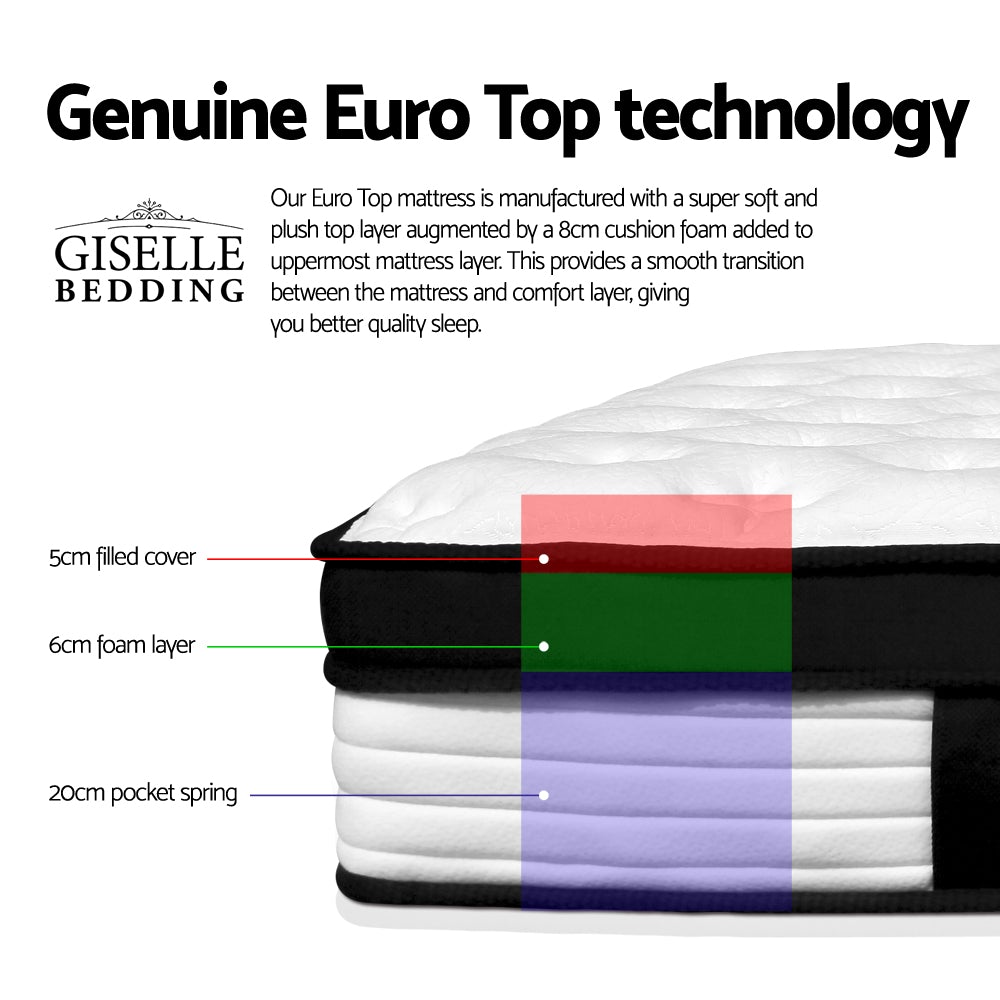 Giselle Bedding Devon Euro Top Pocket Spring Mattress 31cm Thick –