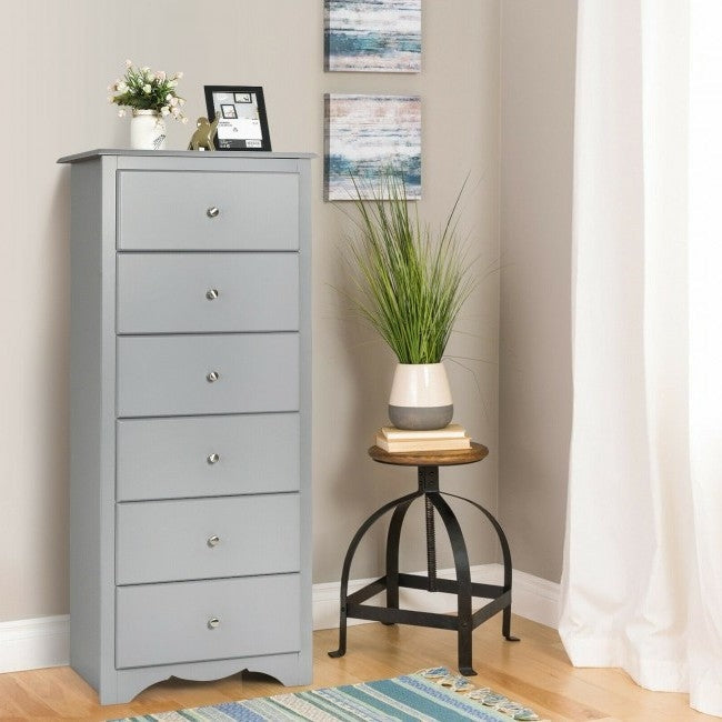 Modern Grey 6 Drawer Tall Wood Dresser Chest-1