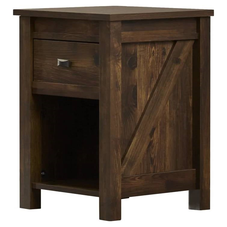 Farmhouse 1-Drawer Bedroom Nightstand with Open Shelf in Rustic Pine Finish-0