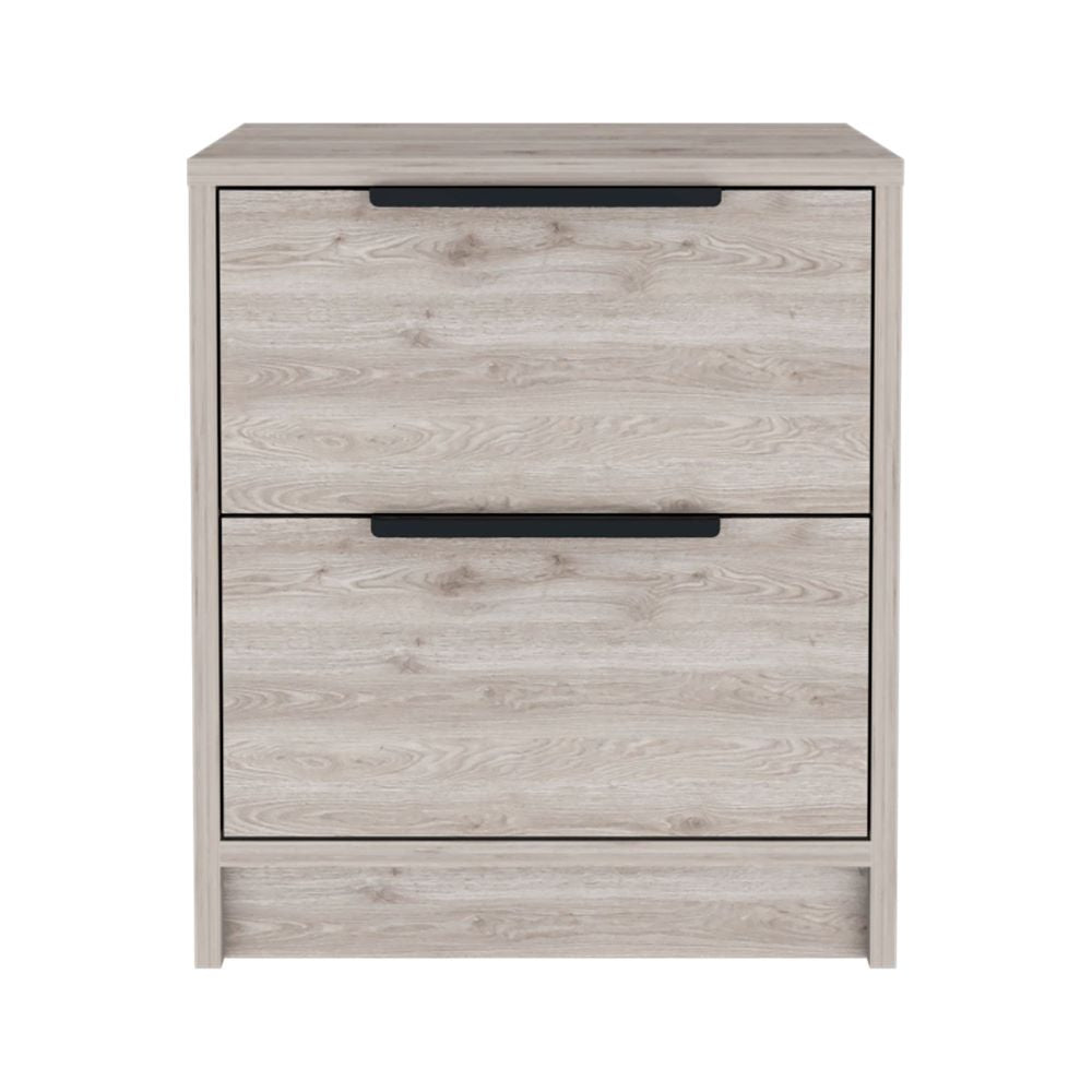 Nightstand Cervants, Two Drawers, Metal Handle, Light Gray Finish-2