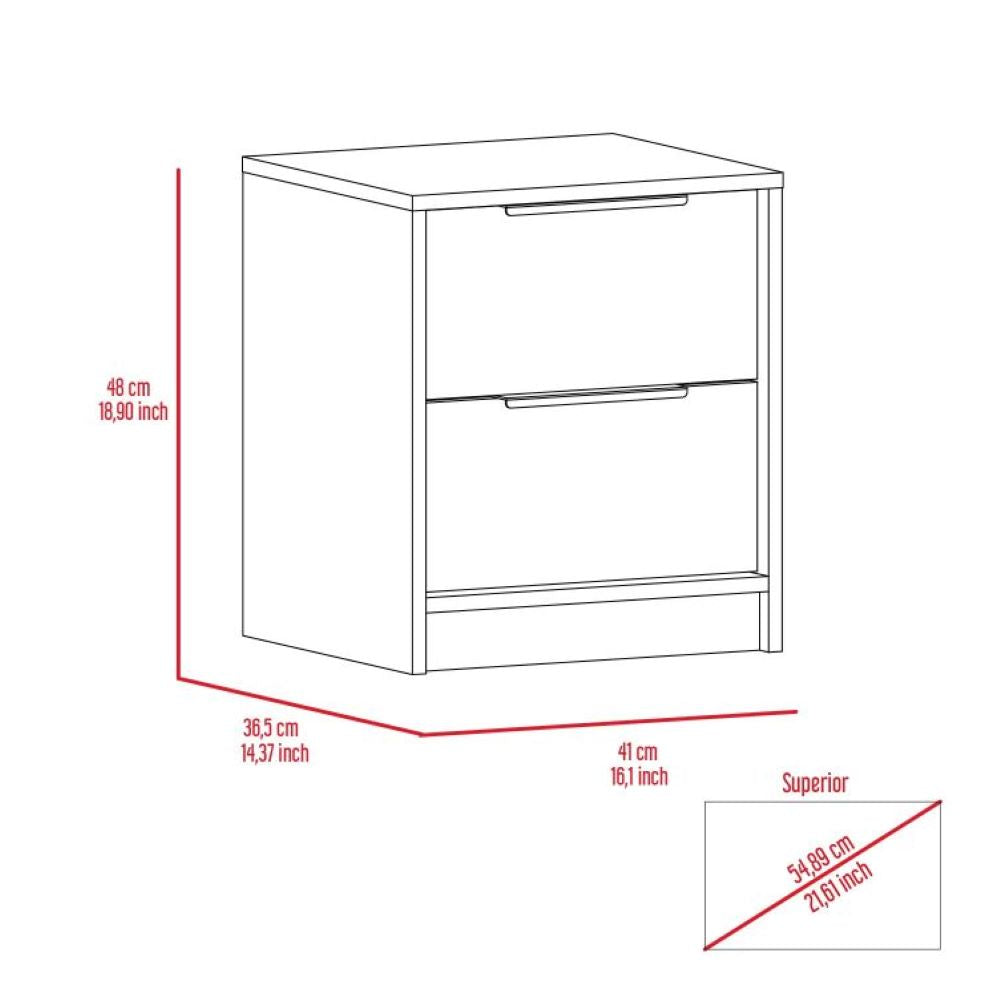 Nightstand Cervants, Two Drawers, Metal Handle, Light Gray Finish-4