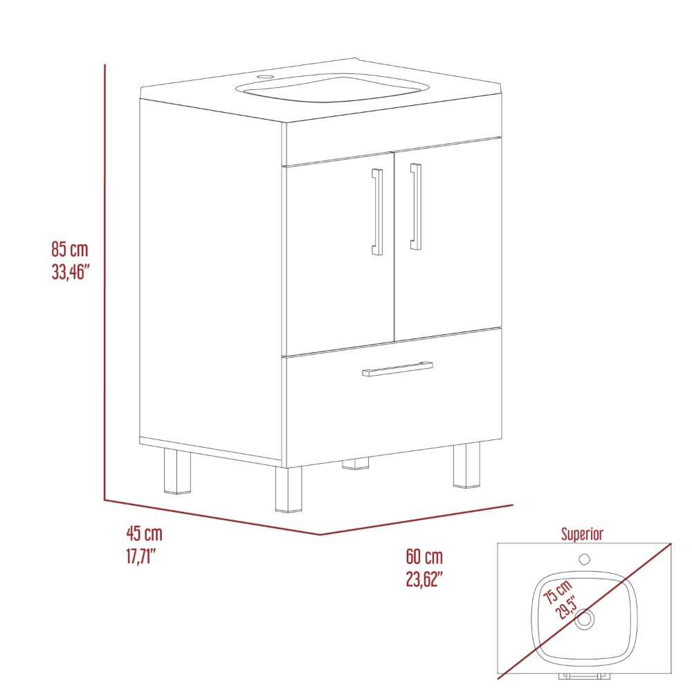 Single Bathroom Vanity Mayorca, Double Door Cabinet, One Drawer, Black Wengue Finish-4