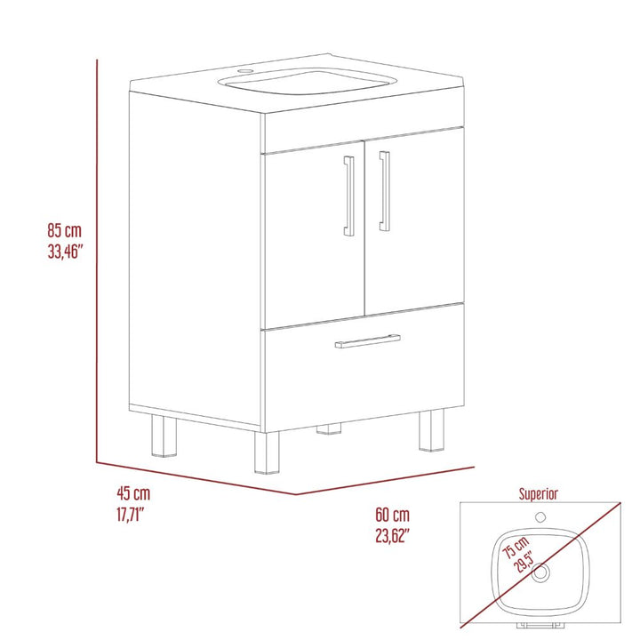 Single Bathroom Vanity Mayorca, Double Door Cabinet, One Drawer, Black Wengue Finish-4