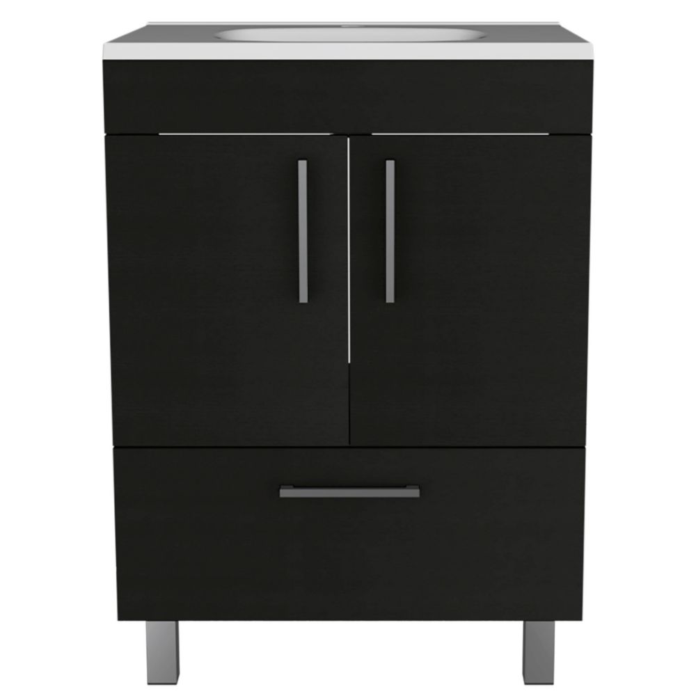 Single Bathroom Vanity Mayorca, Double Door Cabinet, One Drawer, Black Wengue Finish-2