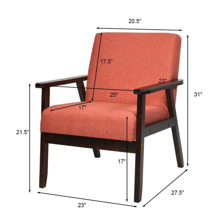 Retro Modern Classic Orange Linen Wide Accent Chair with Espresso Wood Frame-3