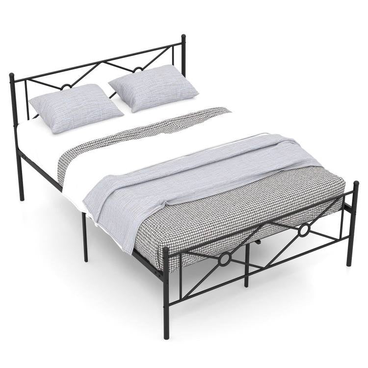 Queen Size Modern Black Metal Headboard & Footboard Platform Bed Frame-1