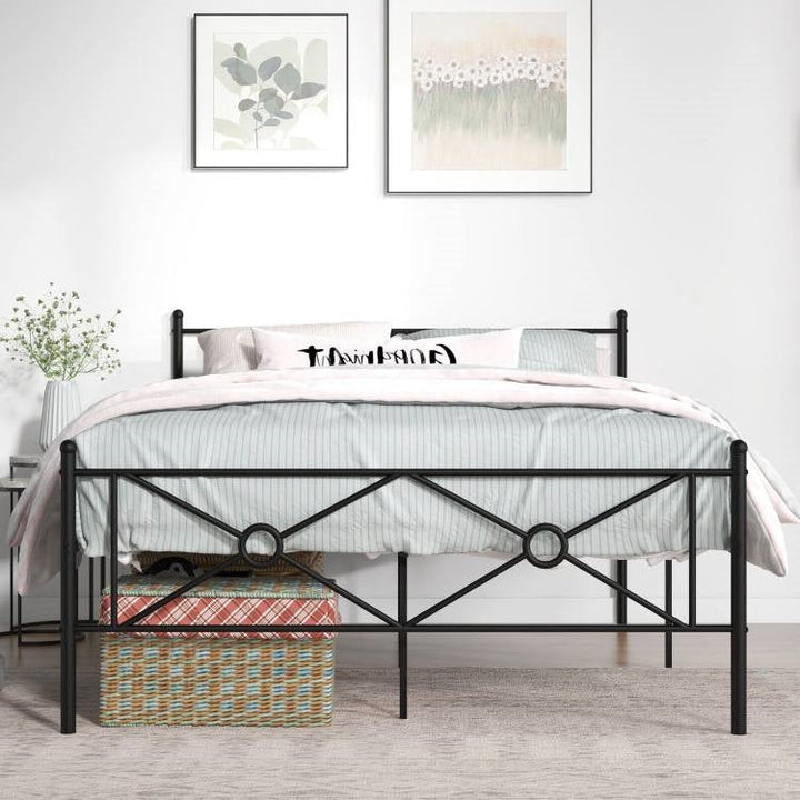 Queen Size Modern Black Metal Headboard & Footboard Platform Bed Frame-2