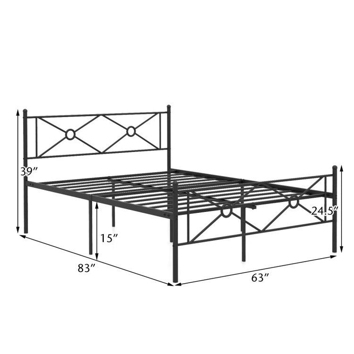 Queen Size Modern Black Metal Headboard & Footboard Platform Bed Frame-3