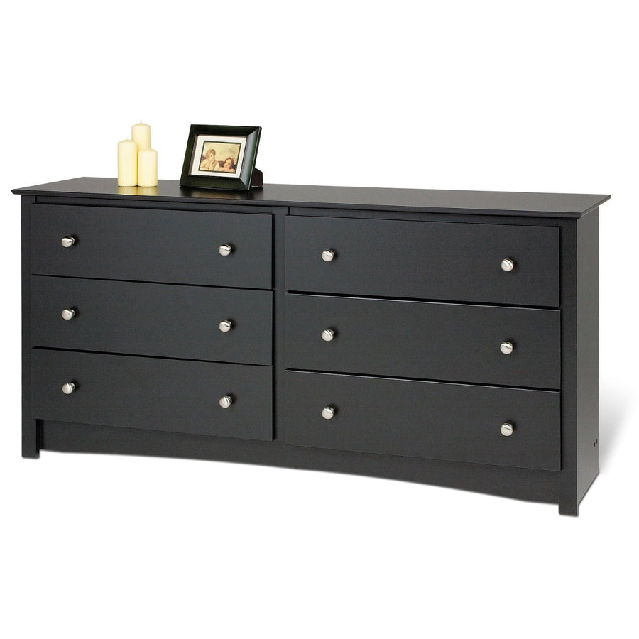 Bedroom Dresser in Black Finish with 6 Drawers and Metal Knobs-0