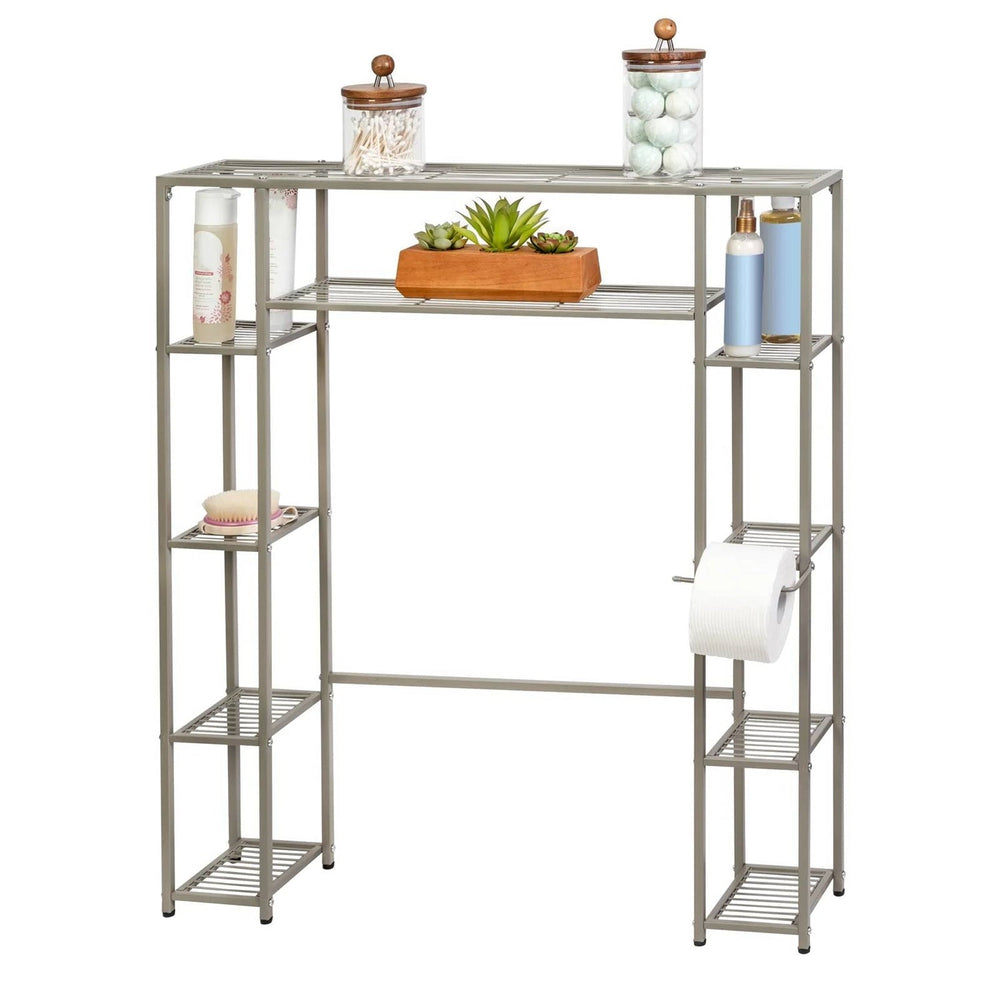 Over the Toilet Freestanding Bathroom Shelving Unit Shelf in Silver Metal Finish-1