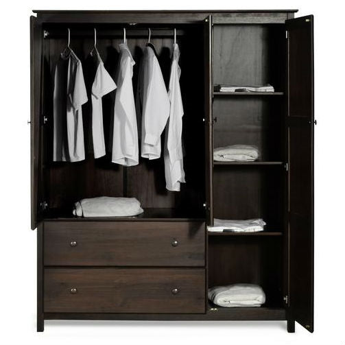 Espresso Wood Finish Bedroom Wardrobe Armoire Cabinet Closet-0