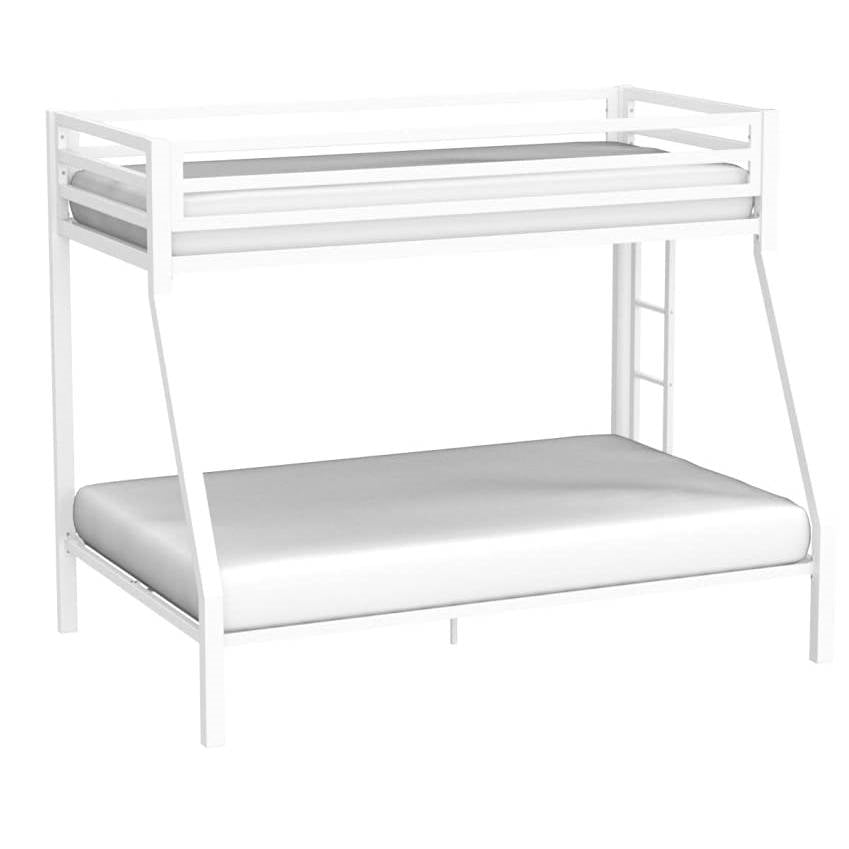 Twin over Full Modern Metal Bunk bed Frame in White with Ladder-1