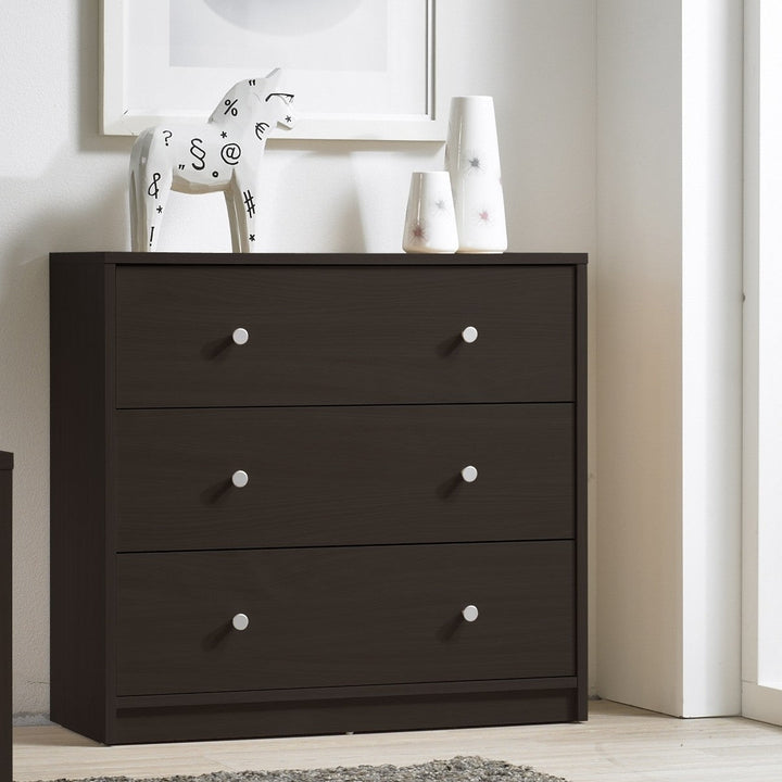 Modern 3-Drawer Chest Bedroom Bureau in Dark Brown Wood Finish-0