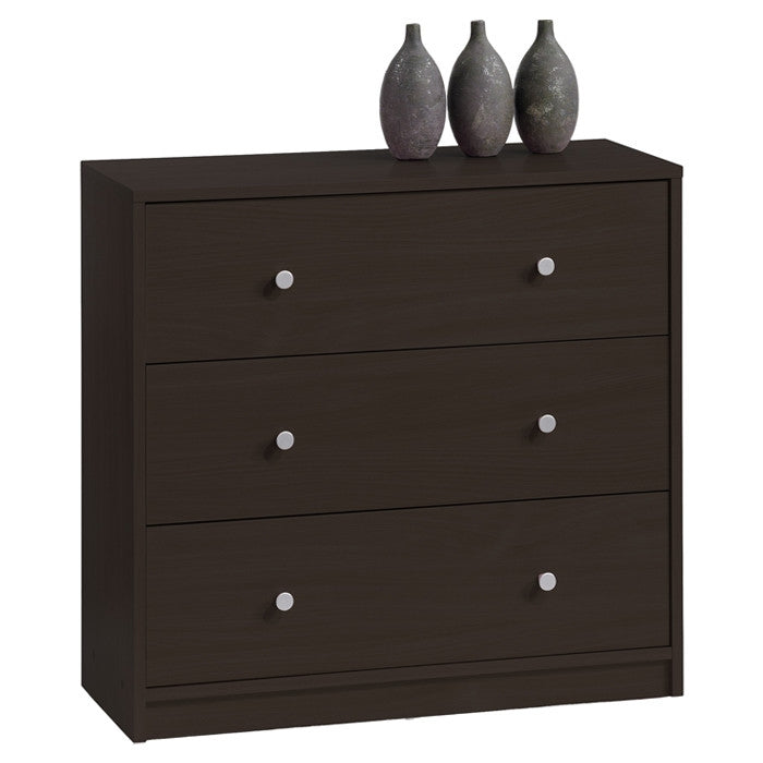 Modern 3-Drawer Chest Bedroom Bureau in Dark Brown Wood Finish-1