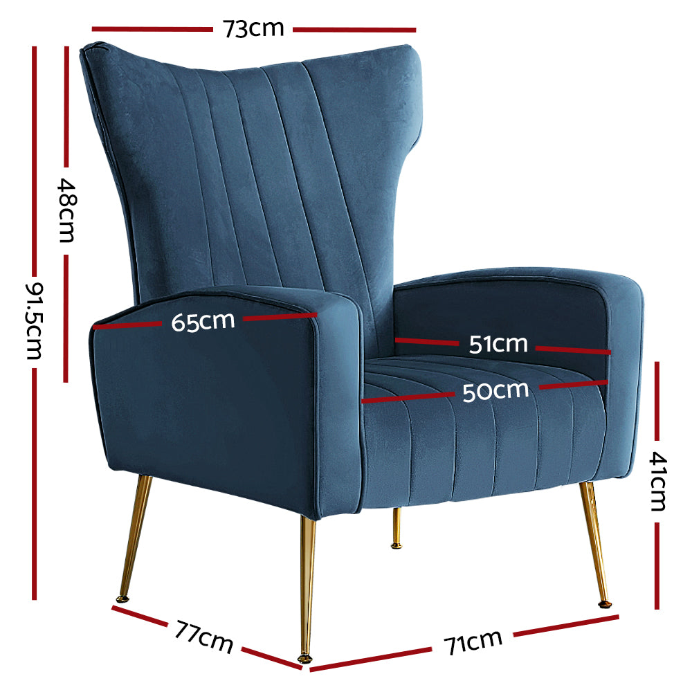 Artiss Armchair Lounge Accent Chairs Armchairs Chair Velvet Sofa Navy Blue Seat-1