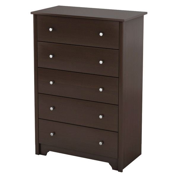 Dark Brown Chocolate Wood Finish 5-Drawer Bedroom Chest of Drawers-0