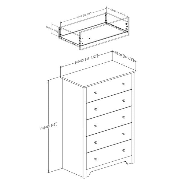 Dark Brown Chocolate Wood Finish 5-Drawer Bedroom Chest of Drawers-2