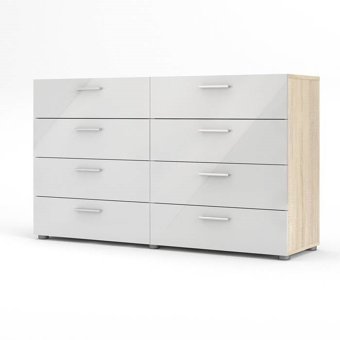 White Modern Bedroom 8-Drawer Double Dresser with Oak Finish Sides and Top-0