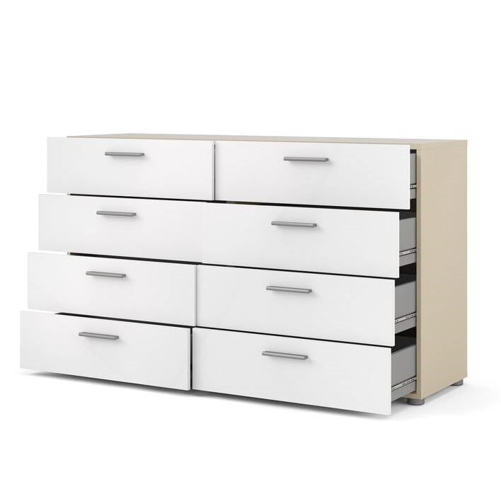 White Modern Bedroom 8-Drawer Double Dresser with Oak Finish Sides and Top-4