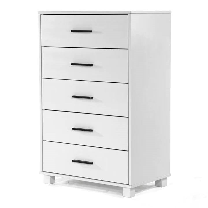 Modern Farmhouse Solid Wood 5 Drawer Bedroom Chest in White Wooden Finish-1