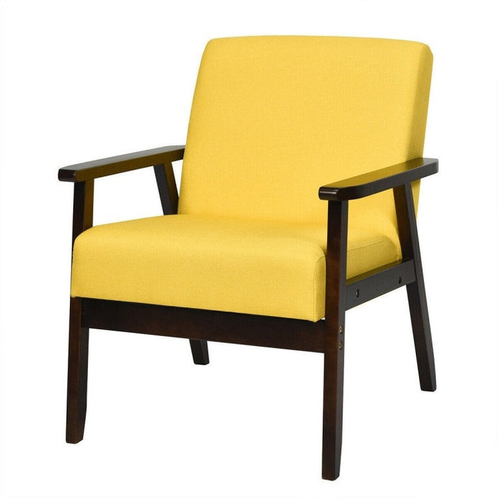 Retro Modern Classic Yellow Linen Wide Accent Chair with Espresso Wood Frame-0